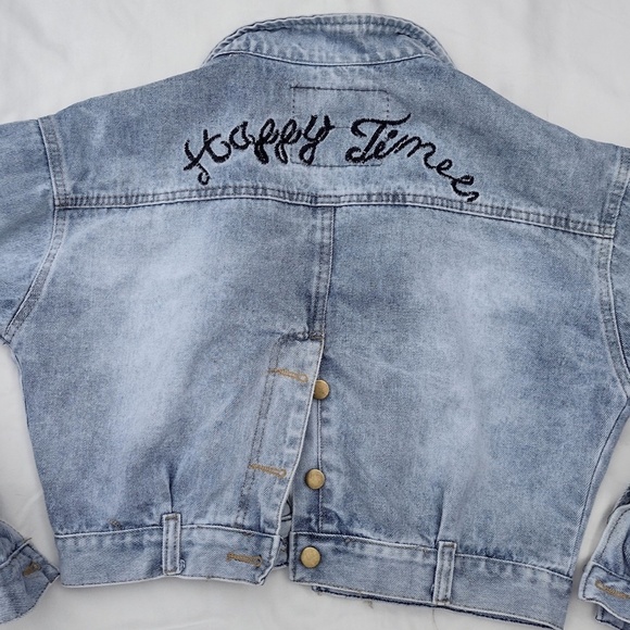 Cropped Powder Blue Denim Jean Jacket / "Happy Times"  Quang Phat Denim Size S - Picture 3 of 9
